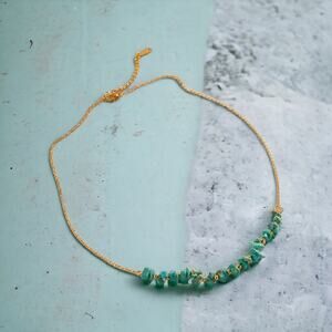 NEW 18K yellow gold plated turquoise color stone chain necklace jewelry B15A